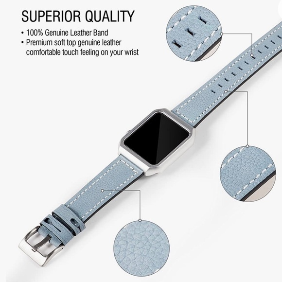 Unisex Leather Strap Replacement Band with Stainless Metal Clasp for Apple Watch - Picture 4 of 11